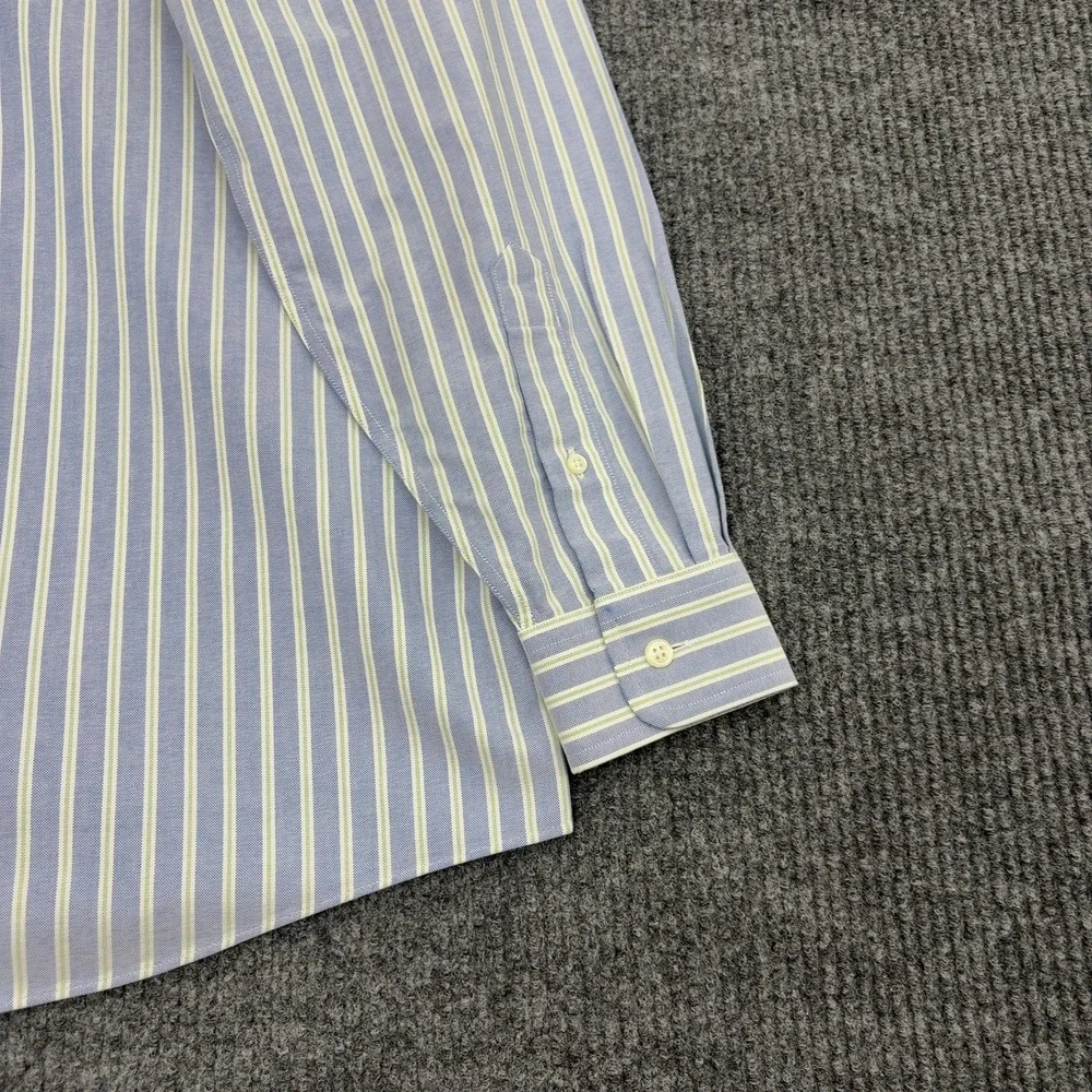 L.L. Bean Shirt Mens 15-32 Blue Cotton Striped Wrinkle Resistant Casual Classic